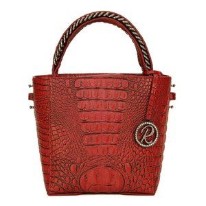 Raviani Red Croc-Embossed Leather Handbag